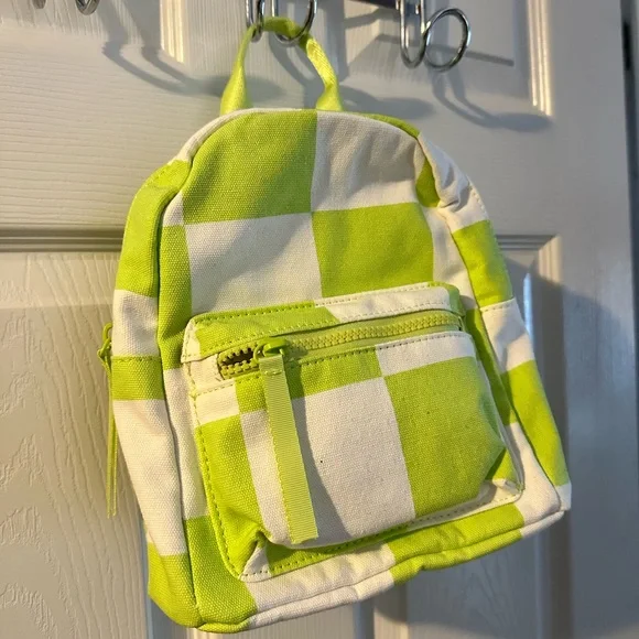 NEW NWT ๐๐ค lime green white checkered flag backpack ๐ handbag purse small - Picture 1 of 9